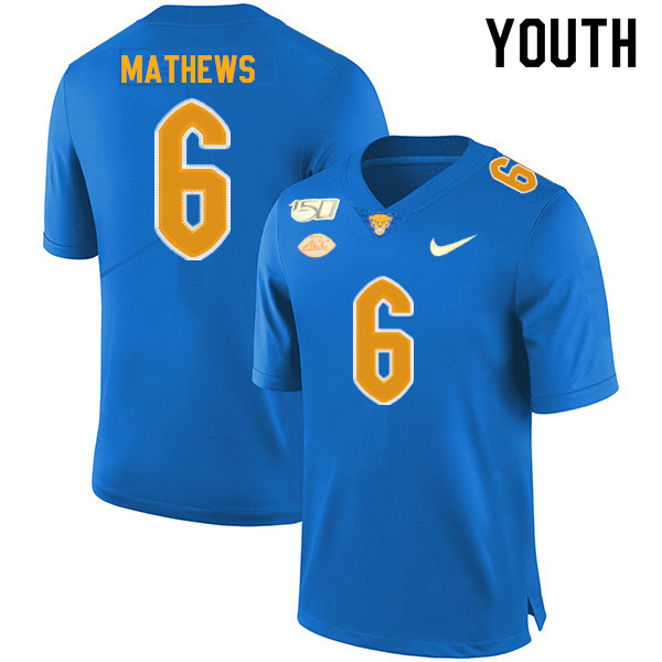 2019 Youth #6 Aaron Mathews Pitt Panthers College Football Jerseys Sale-Royal